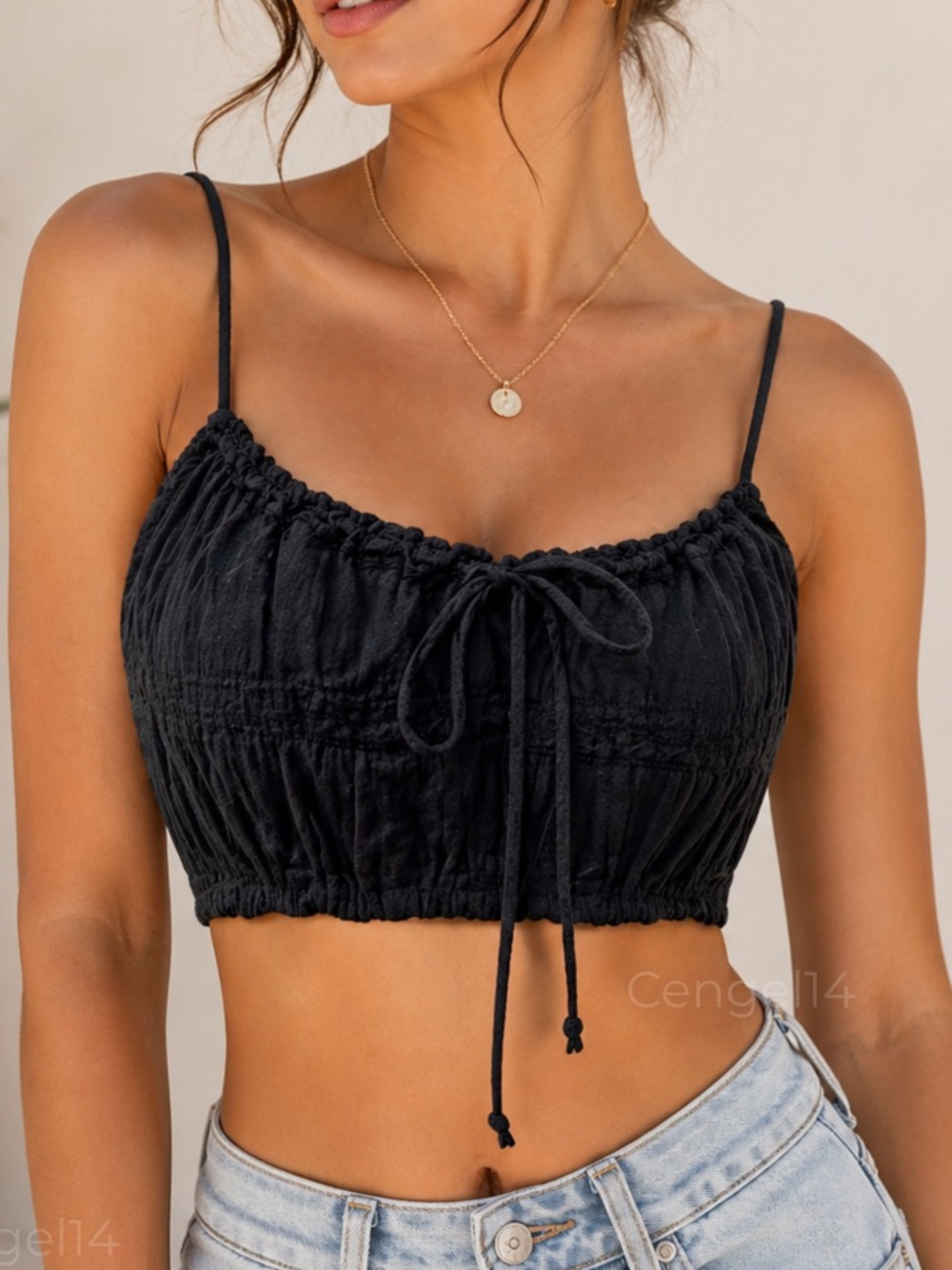 Free People Ruched Tie Back Gauze Crop Top Black NWT M Boho